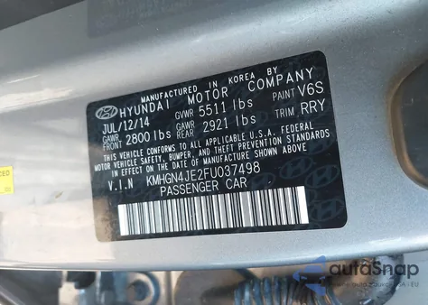 2015 Hyundai Genesis 3.8 from USA, damaged, VIN KMHGN4JE2FU037498